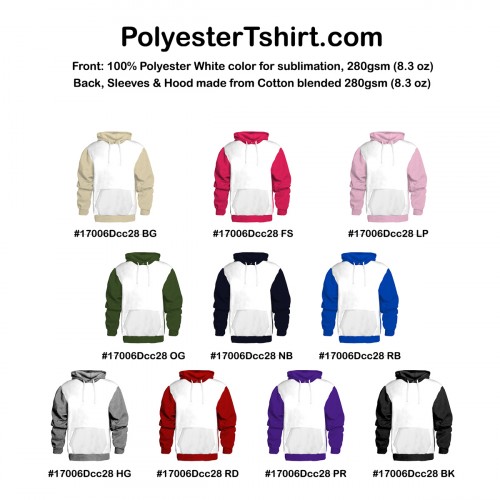 Hoodie Sublimation Dual color Poly front and Cotton Blended Choose Your  Color