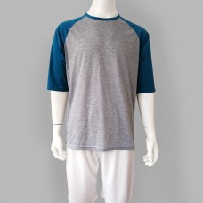 Baseball 100% Poly Middle Sleeves T-shirt Heather Grey (choose a color for the sleeves & rib neck)