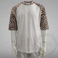 Leopard Sleeves Raglan Cotton-Feel Polyester T-shirt