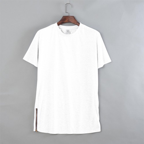 Men's long T-shirt with one side trim zipper