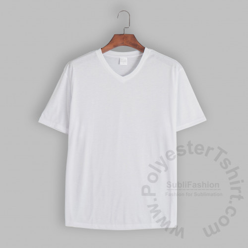 B&W Cotton-Feel Polyester Short Sleeves T-shirt Front White color. other  parts black