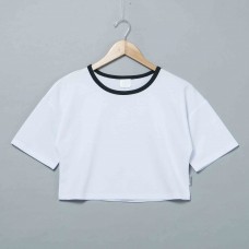 Women Short Sleeves Crop Top french terry fabric