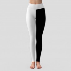 Black & White Women Legging With Rubber (White Waist)