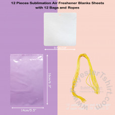 12 Pieces Square Sublimation Air Freshener Blanks Sheets with 12 bags and Ropes