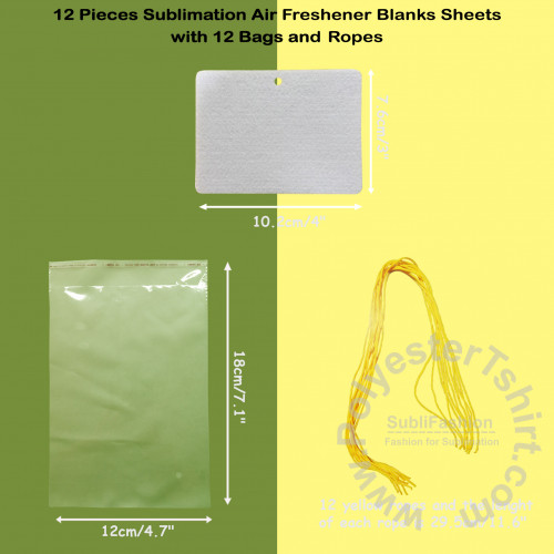 12 Pieces heart shaped Sublimation Air Freshener Blanks Sheets with 12 bags  and Ropes
