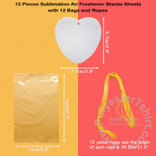 12 Pieces heart shaped Sublimation Air Freshener Blanks Sheets with 12 bags and Ropes