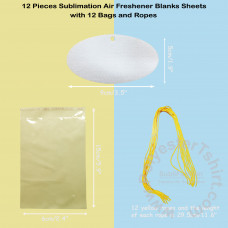 12 Pieces oval Sublimation Air Freshener Blanks Sheets with 12 bags and Ropes
