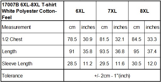 8xl Size Chart